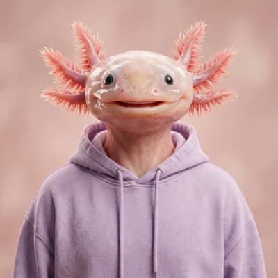 Axel, an axolotl avatar in a lilac hoodie