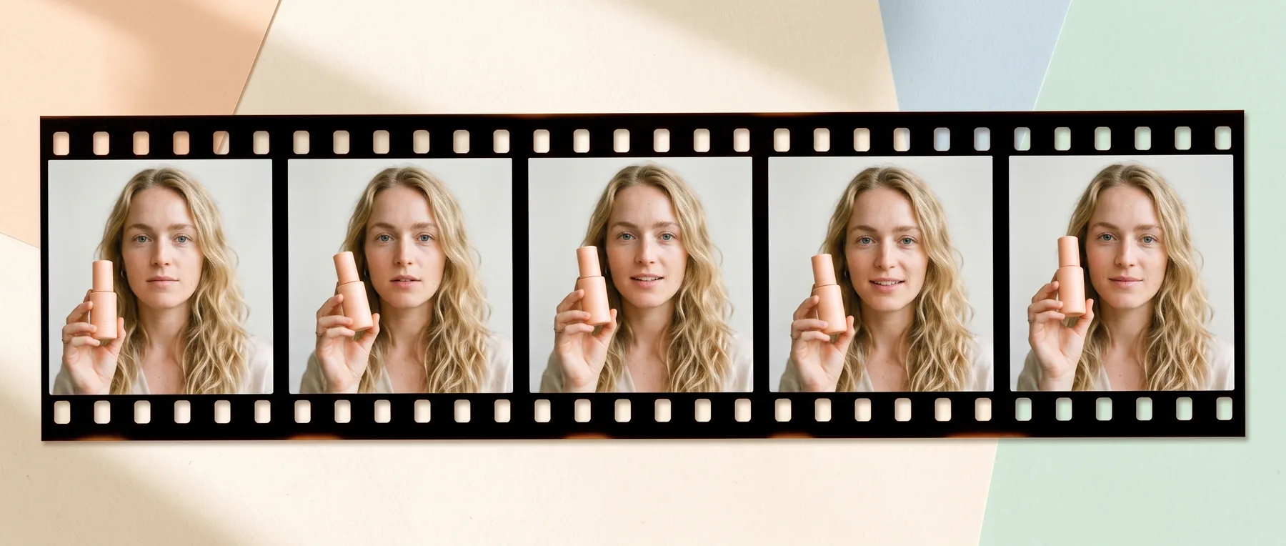 Film strip showing five takes of the same UGC ad